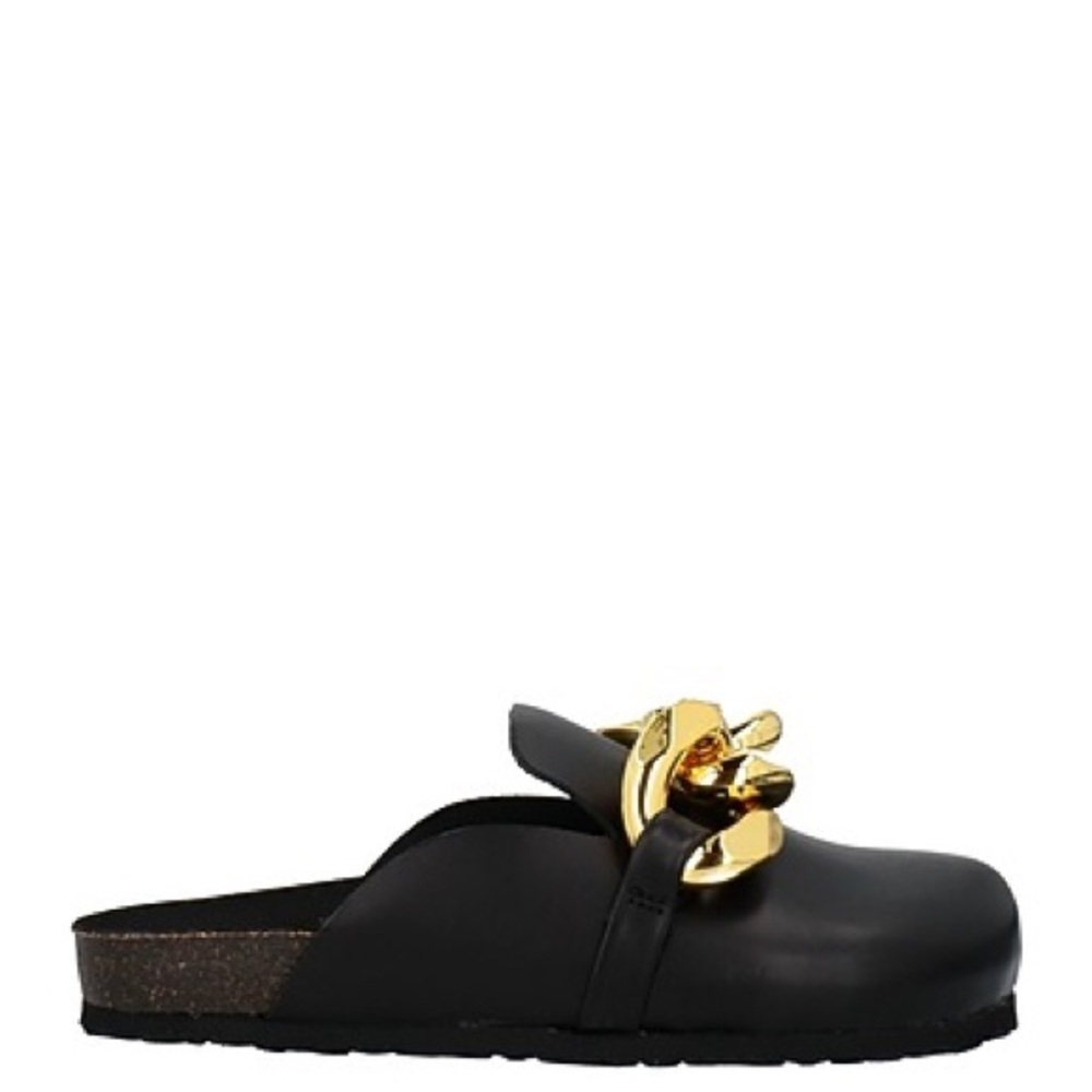 Black Mules with Gold Chain Accent (Italy)